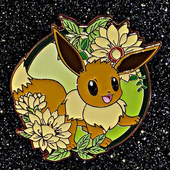 Pokémon Eevee Floral Enamel Pin – Elegant Collector’s Design - Picture 1 of 4